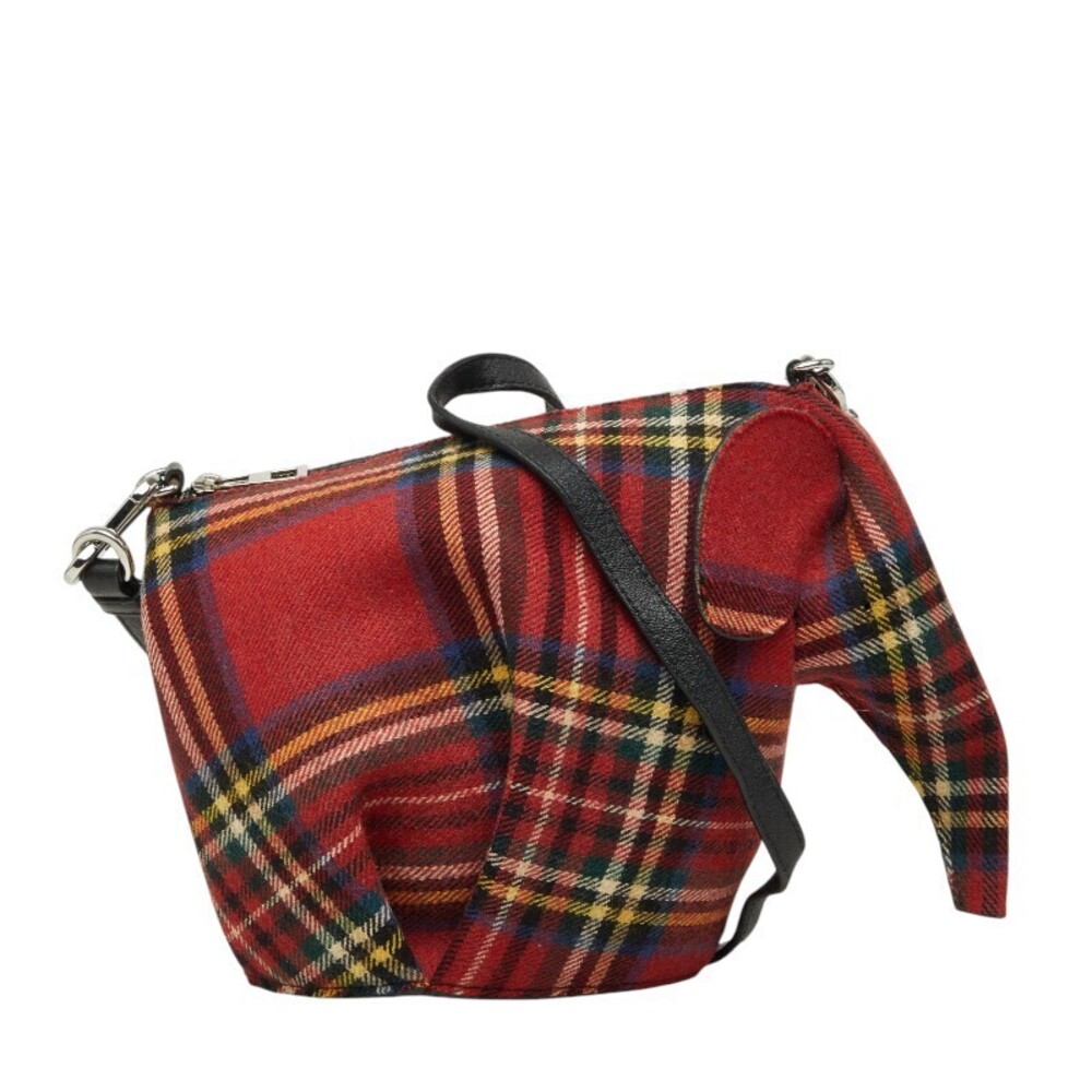 Loewe Tartan Check Elephant Crossbody Bag Red Multicolor Wool